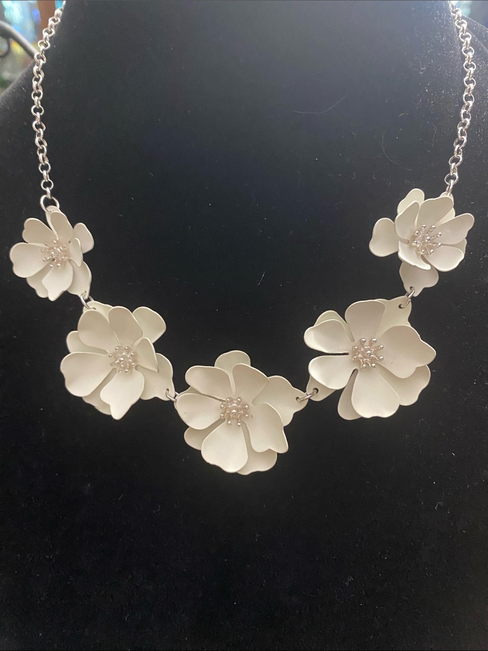 Liz Claiborne  Floral Necklace with Silver Chain - Picture 2 of 3